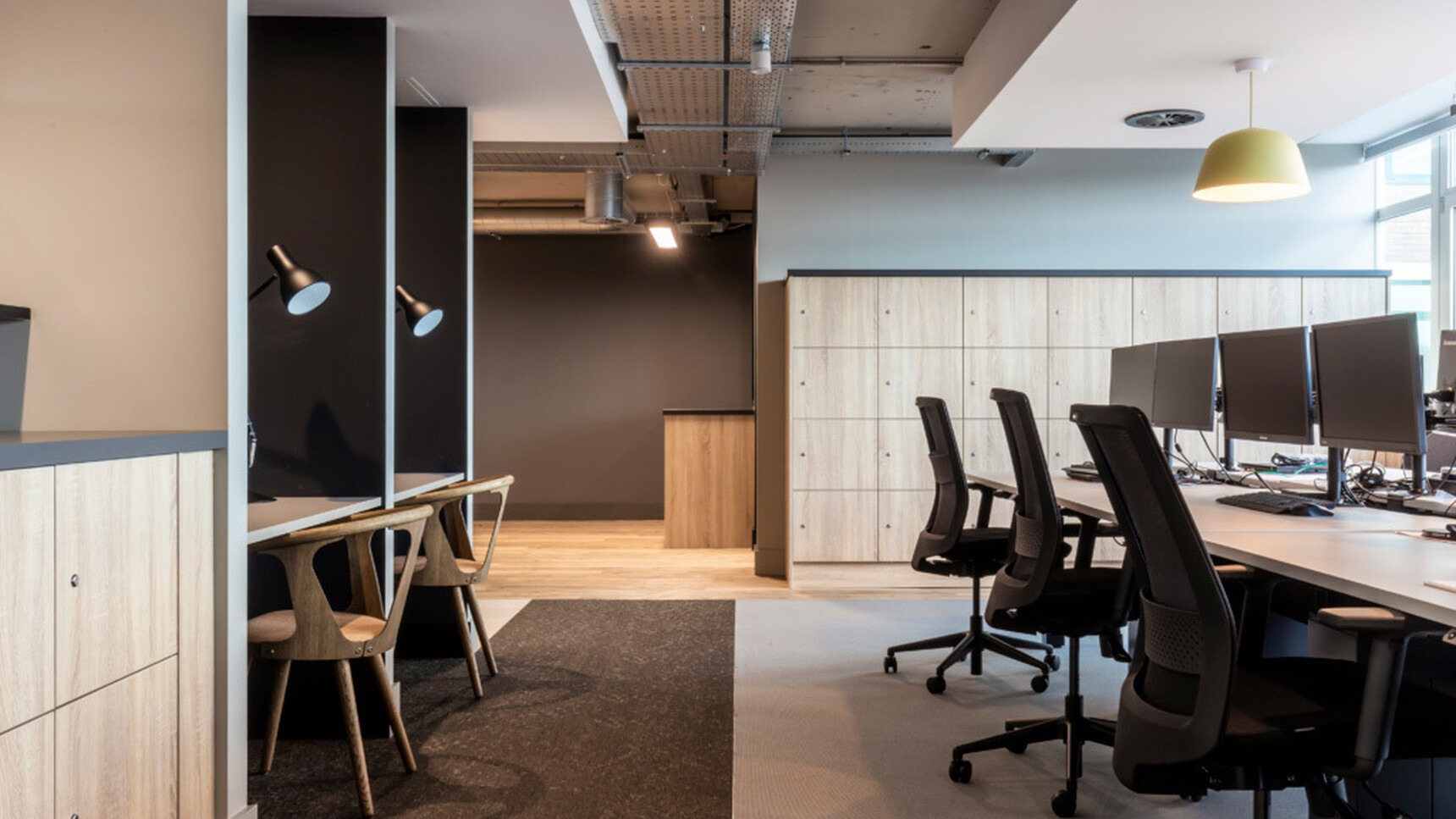 Three Workstories S30 Mesh Back Office Chairs Black Upholstery Finish At Desks Office Environment