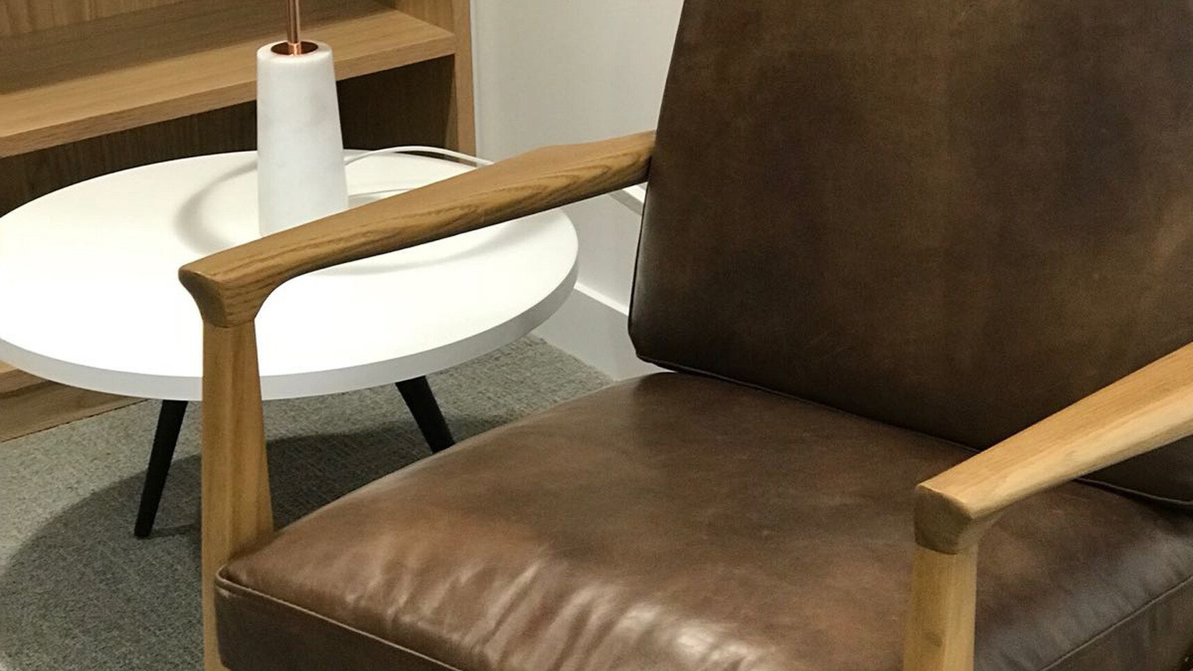 Workstories At Ease Armchair Dark Brown Leather Upholstery Showing Arms And Seat Detail Image