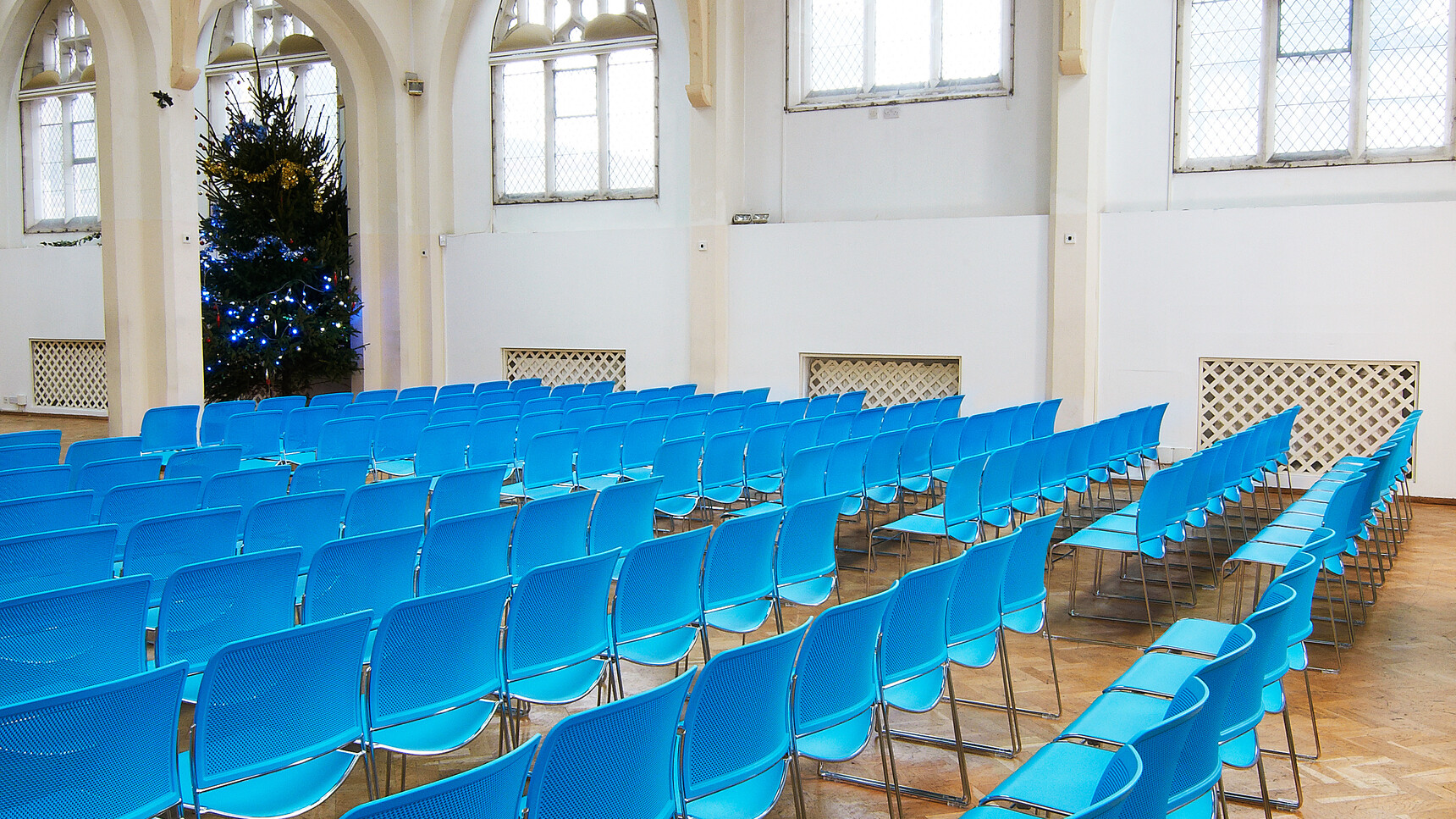 Various Boss Design Starr Armless Meeting Chairs In Blue Upholstery And Chrome Base Christmas Tree