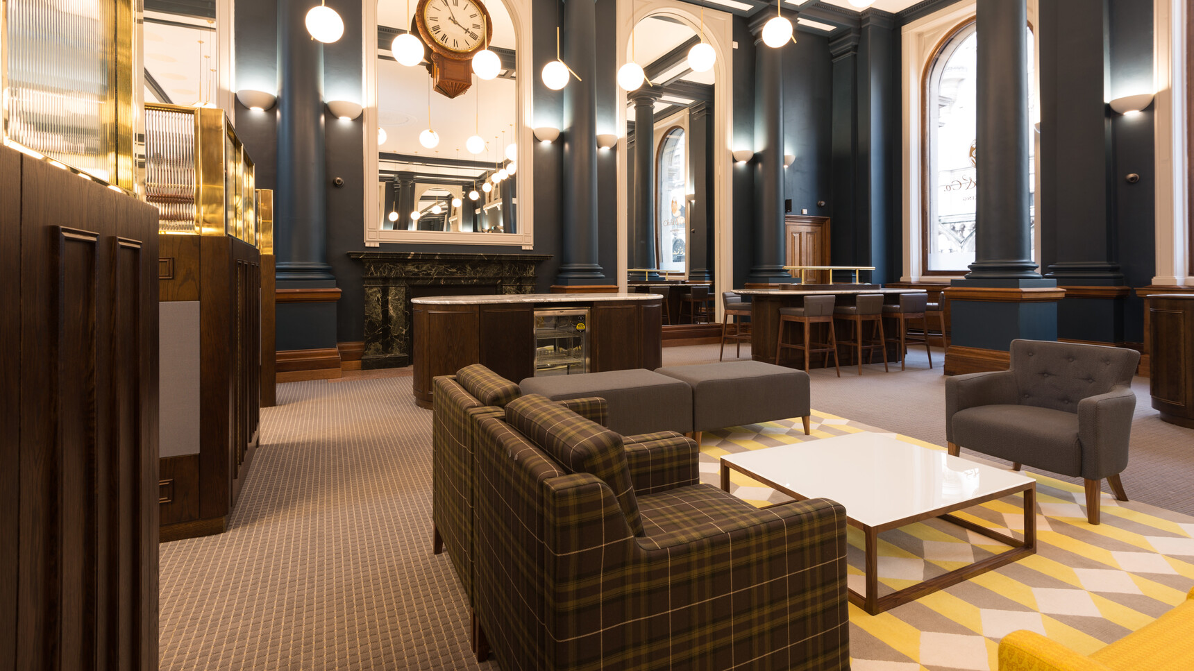 Boss Design Metro Large Rectangular Coffee Table With White Glass Table Top And Wood Finish In Lounge Area