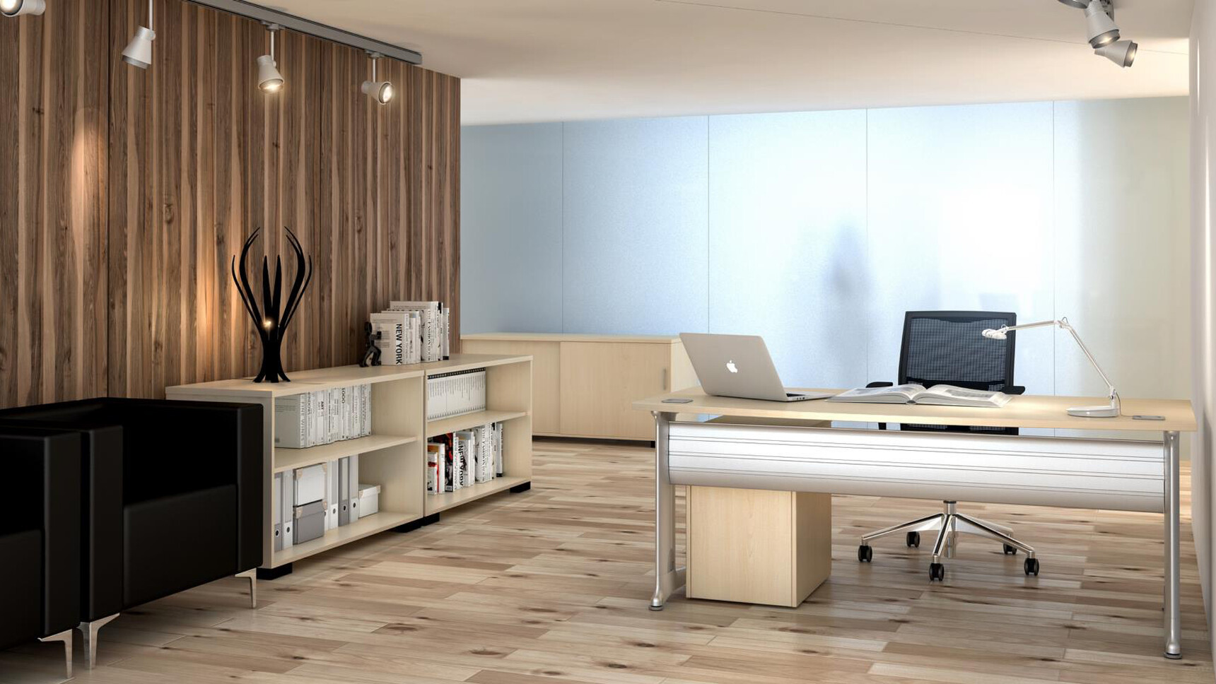 Elite Kassini Bow Fronted Rectangular Desk Light Wood Top Silver Metal Leg Loreto Mesh Back Black Backrest Seat Upholstery At Desk