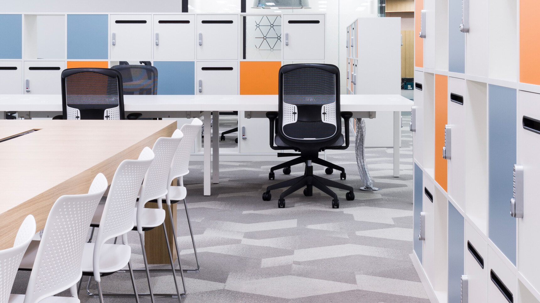 Four Orangebox Do Office Chairs In Black Upholstery And Black Base And Arms At Desk With White Finish