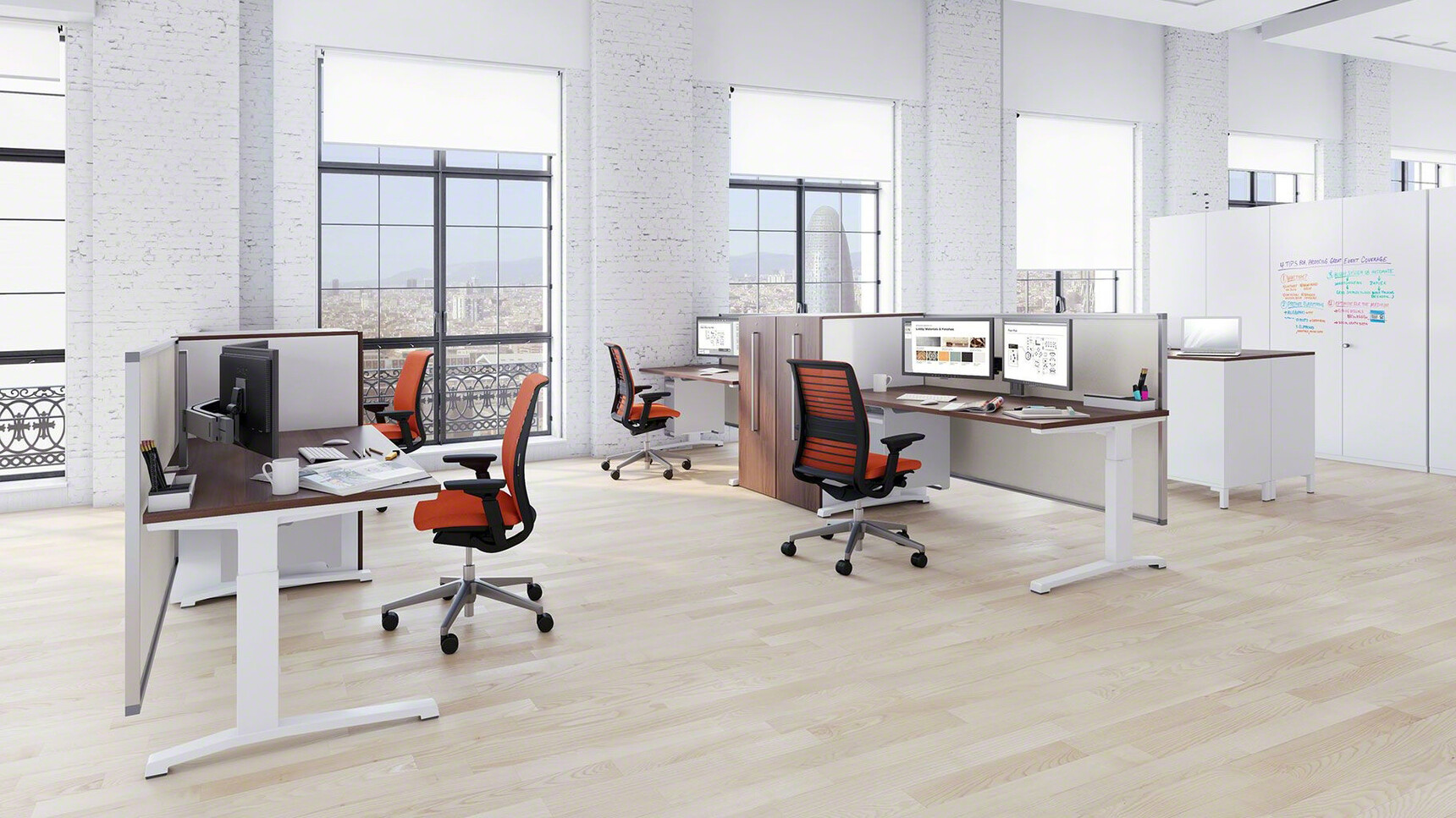 Steelcase Think 3D Knit Back Mesh Back Office Task Chair Insitu At Height Adjustable Desk with Multiple Think Chairs on Show